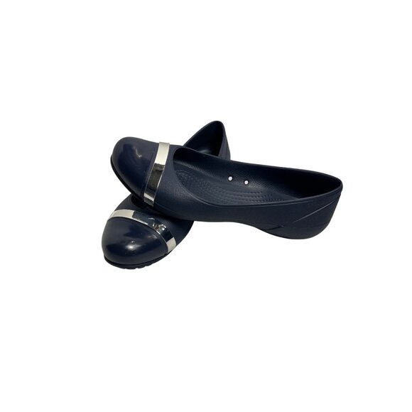 Crocs Womens Navy Cap Toe Mirror Ballet Flats Lightweight Slip-On Style Size 9 - Picture 1 of 8